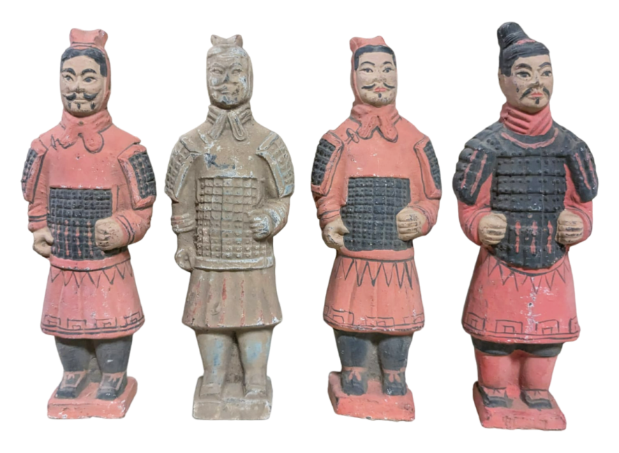 Estatua colorida antigua en mezcla de guerreros de terracota 16 cm x 4 piezas