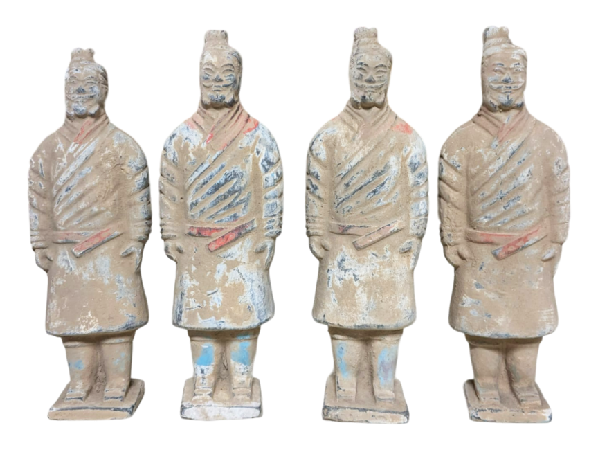 Estatua de guerrero de terracota colorida antigua 16 cm x 4 piezas