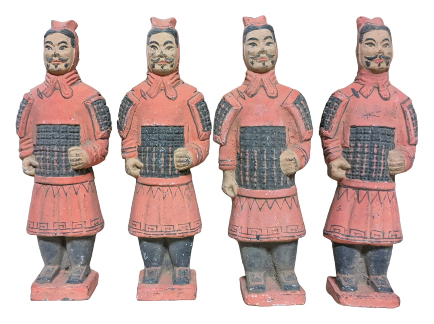 Estatua antigua de guerreros coloridos con armadura en terracota 15 cm x 4 piezas