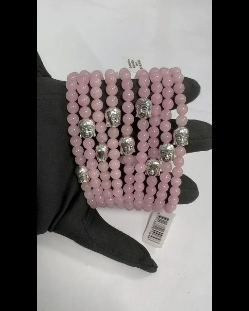 Pulsera de cuarzo rosa y cuentas de Buda de 6 mm